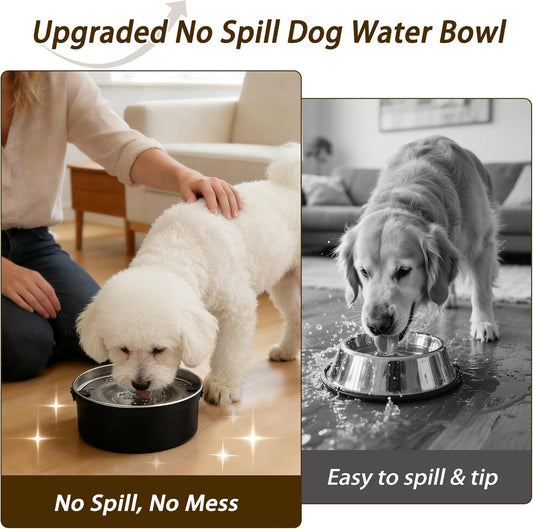 Dog Water Bowl No Spill, 1.5L/50oz Stainless Steel Slow Water Bowl for Dogs, Spill Proof Dog Bowl with Anti-Splash & Non-Slip, Slow Drinking Water Bowl Dispenser for Messy Drinkers (Black)