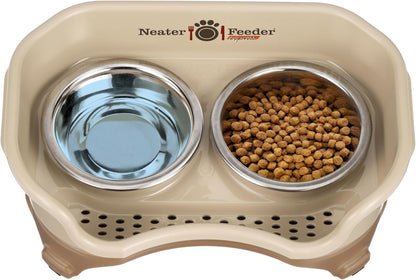 Neater Feeder Express Mess Proof Dog Bowls Elevated for Small Breeds under 15 Lb, Made in USA, No Spill Raised Dog Food Bowl Stand, Stainless Steel Food and Water Bowl Set, Feeding Station, Cappuccino