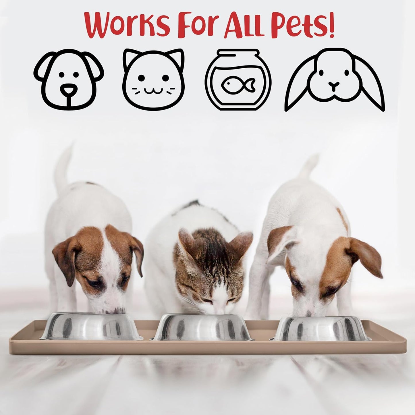 DogBuddy Dog Food Mat – Waterproof Dog Bowl Mat for Food and Water, Silicone Pet Feeding Mats for Floors, Non-Slip Placemat with High Edges for Dogs Bowls, Puppy Essentials (L: 24" x 16", Shadow)