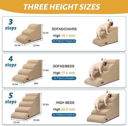 Aodisman 3-Step Dog Ramp and Stairs for Sofa and Chair - Non-Slip Sturdy Pet Steps for Small Dogs and Cats,15.7" H,Grey