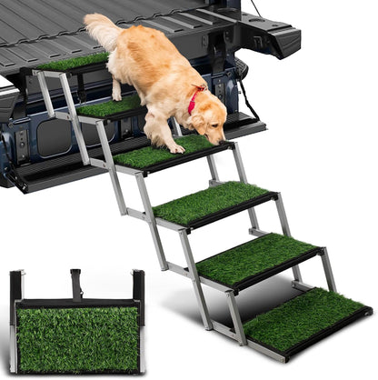 Niubya Dog Ramps for Cars, Portable Folding Dog Stairs for Cars, SUV, Trucks, Lightweight Pet Ramp for Large Dogs with Non-Slip Surface, Reinforced Pet Steps Supports Up to 200 lb, 6 Steps