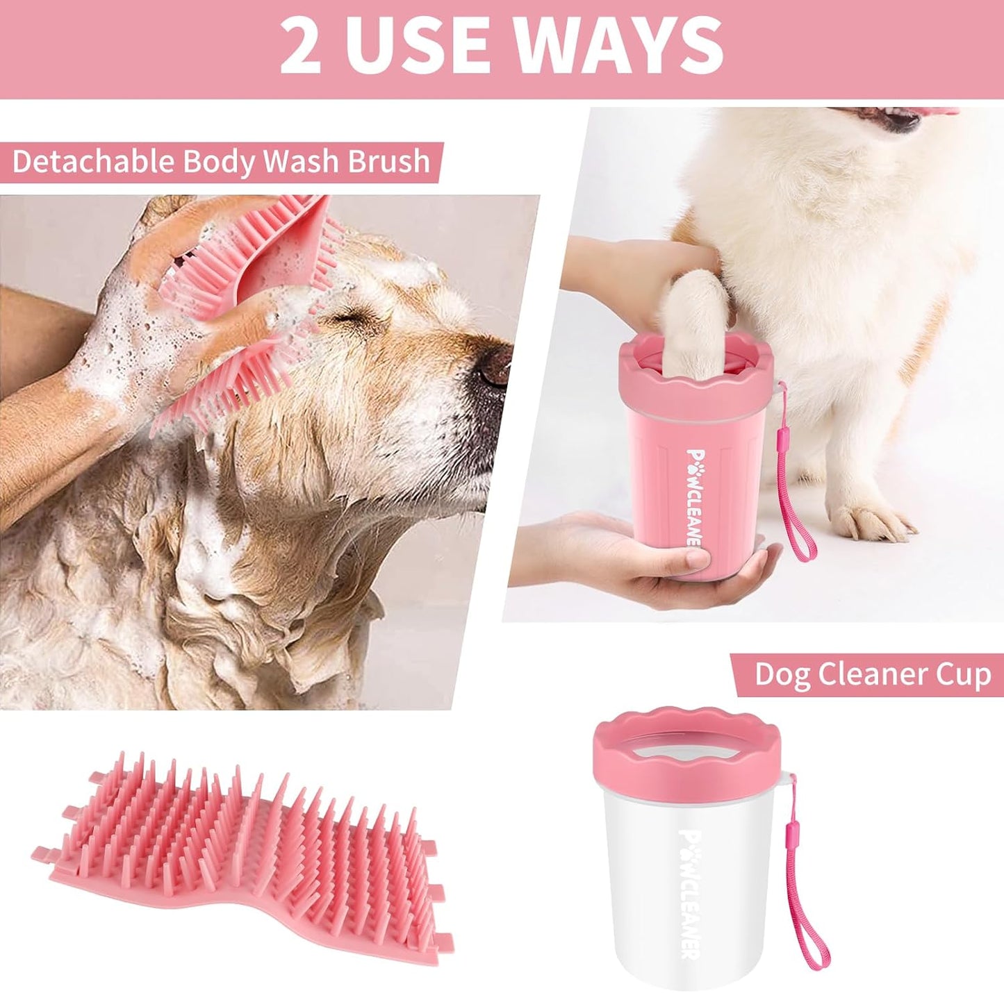 Professional 7 in 1 Dog Paw Cleaner for Dogs & Cats - Includes 1 Portable Paw Washer, 1 Bath Brush, 2 Dog Toothbrushes and 3 Absorbent Towels Note: Fits Paws up to 2 Inches Wide (Small, Blue)