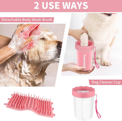 Professional 7 in 1 Dog Paw Cleaner for Dogs & Cats - Includes 1 Portable Paw Washer, 1 Bath Brush, 2 Dog Toothbrushes and 3 Absorbent Towels Note: Fits Paws up to 2 Inches Wide (Small, Blue)