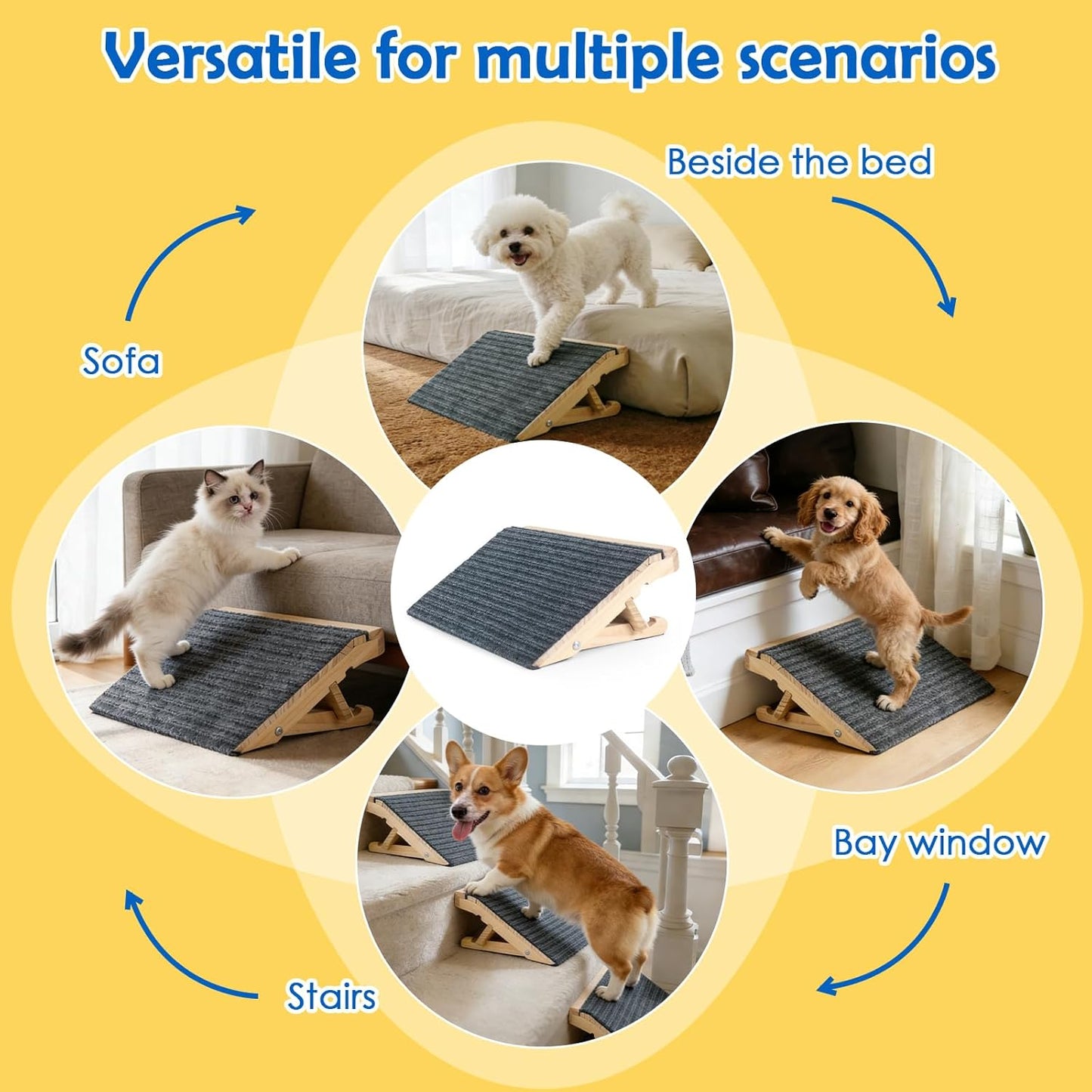 Dog Ramp for Stairs 2 Pack - Adjustable Solid Wood Foldable Indoor Pet Ramp for Senior & Injured Dogs, 2 Heights (4.2"/5.1"), Triangular Support & Non-Slip Carpet for Patio/Home, No Assembly (15.7"L)