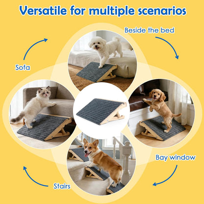 Dog Ramp for Stairs 2 Pack - Adjustable Solid Wood Foldable Indoor Pet Ramp for Senior & Injured Dogs, 2 Heights (4.2"/5.1"), Triangular Support & Non-Slip Carpet for Patio/Home, No Assembly (15.7"L)