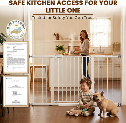 Mumeasy Baby Gate Extra Wide, 29.7-51'' Pressure Mounted Dog Gate with Walk Thru Door, Auto Close Pet Gate for House, Stairs, Doorways,Black