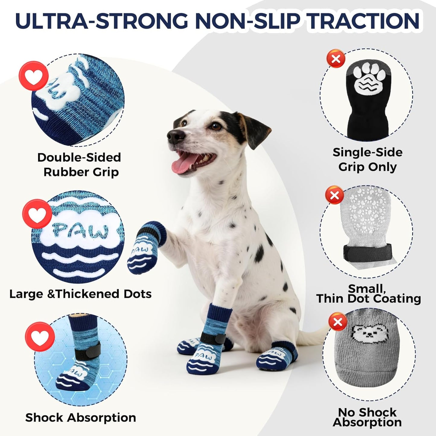 BINGPET Dog Socks to Prevent Licking Paws -Dog Shoes for Hot Pavement,Extra-Thick Grippy Dogs Sock for Hardwood Floors Anti-Slip,4Pcs All-Weather Boots Paw Protector for Small Medium Large Senior Dogs
