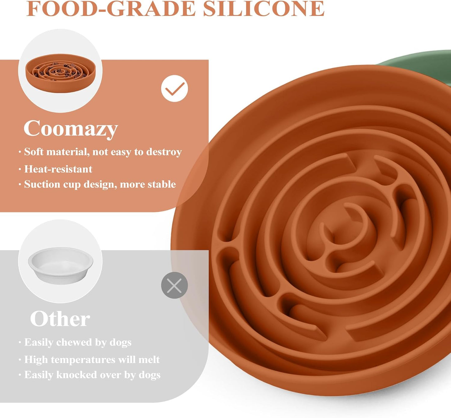 Coomazy Extra Large Slow Feeder Bowl, Silicone Dog Bowl with Suction Cups, Slow Feeder & Non-Slip Design, Boredom and Anxiety Reducer, Suitable for Large Dogs, Avocado Green, 5 Cup