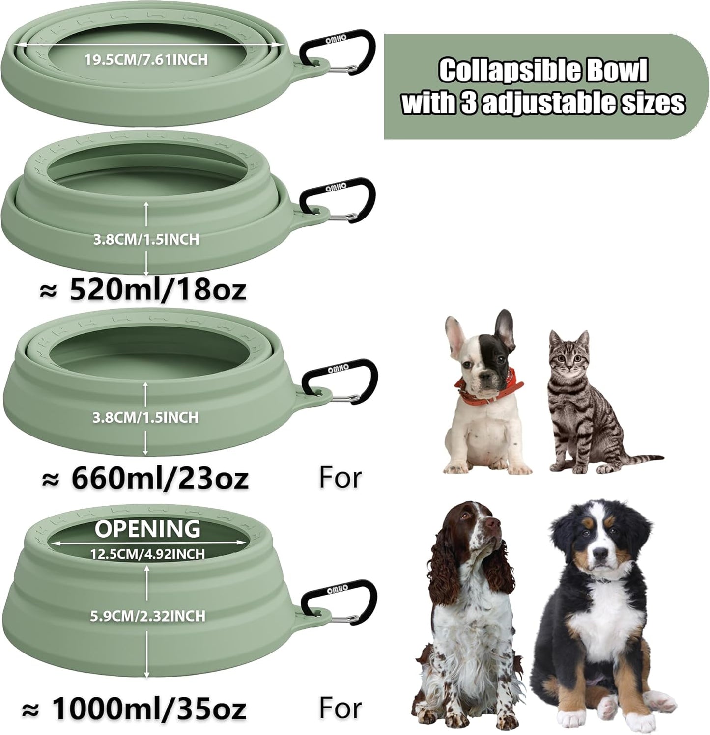 OHMO Spill Proof Collapsible Dog Water Bowl 24oz for Cars, No Splash Portable Bowls for Dog Travel, Dishwasher Safe, Pet Essentials for Road Trips, Cat Travel Accessories