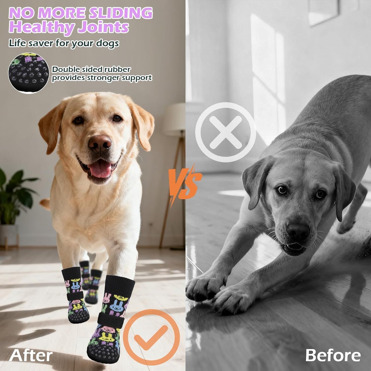 EXPAWLORER Anti Slip Dog Socks to Prevent Licking Paws, Dog Shoes for Hot Pavement, Dog Booties for Small Medium Large Senior Dogs, Traction Control Boots & Paw Protectors for Hardwood Floors