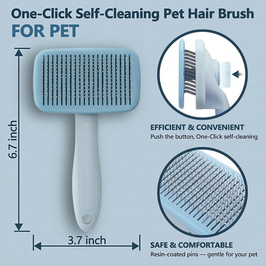Self-Cleaning Cat Shedding Grooming Brush for Small Dog Pet Short Hair Remover Set Reusable Lint Removal Tool Carpet Scraper for Clothes Couch Bedding Furniture Car Pink