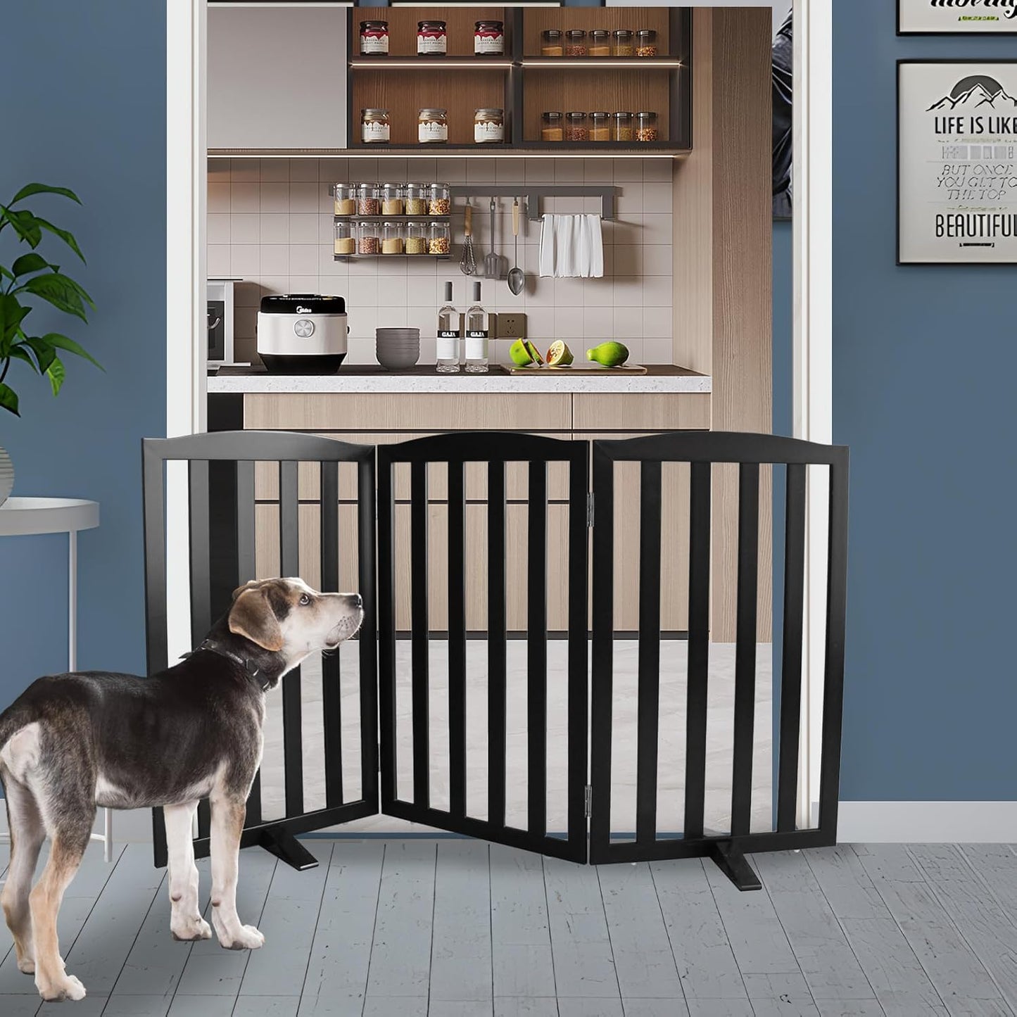 ZJSF Foldable Freestanding Indoor Dog Gate for House Wood White Long Pet Gates Dog Fence for Stairs Puppy Gates for Hallways,Pet Fence, Puppy Gate,Support Feet Included 24 "Height-3 Panels