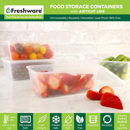 Freshware Food Storage Containers [50 Set] 25 oz Plastic Deli Containers with Lids, Slime, Soup, Meal Prep Containers, BPA Free, Stackable, Leakproof, Microwave, Dishwasher and Freezer Safe