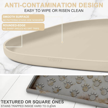 Small Silicone Pet Food Mat with Raised Edge for Food and Water Bowl, Square Dog Feeding Mats, Cat Food Trays for Floor Waterproof, Rubber Tray for Dogs and Cats, 12 x 12 x 0.7 Light Olive Green