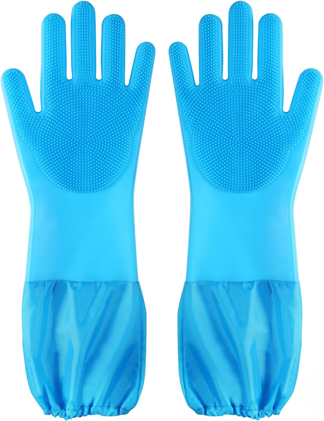 Dog Washing Gloves | Pet Grooming Gloves | Extra Long Arms (17.3") for Cats & Dogs | Massage & Hair Removal Pet Glove (Hazy Blue)