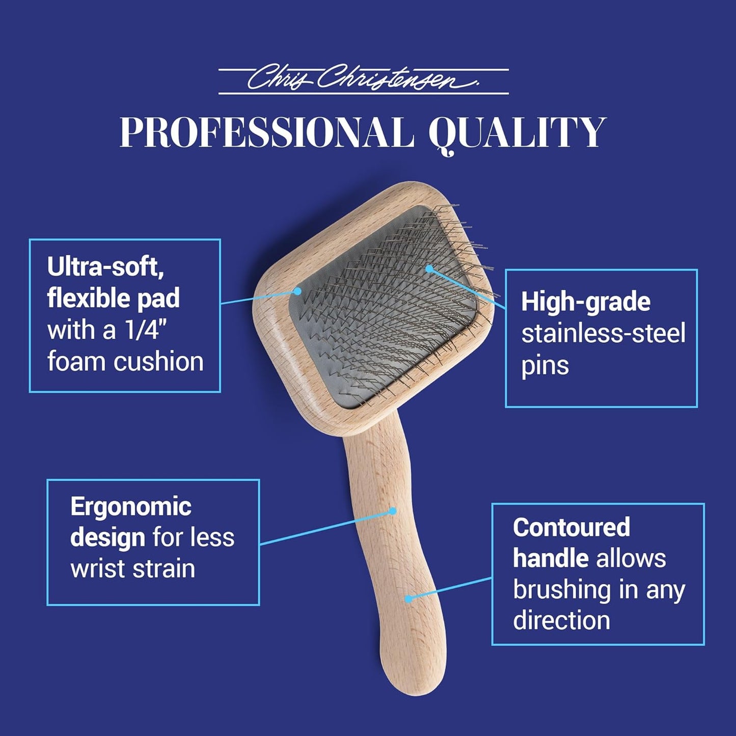 Chris Christensen Mark III Slicker Brush for Dogs, 12mm Pins, Groom Like a Pro, Handcrafted Lightweight Beechwood Ergonomic Handle, Stainless Steel Pins, A5III Medium. Made in Germany.