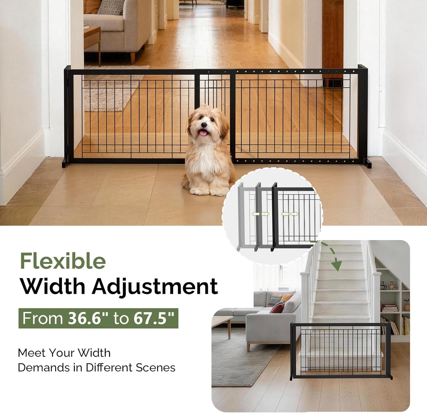 Outvita Freestanding Dog Gate, 24" H Foldable Wooden Pet Barrier Fence,3-Panel Pet Fence with Support Feet for Stairs，Hallways,Doorways, Walnut