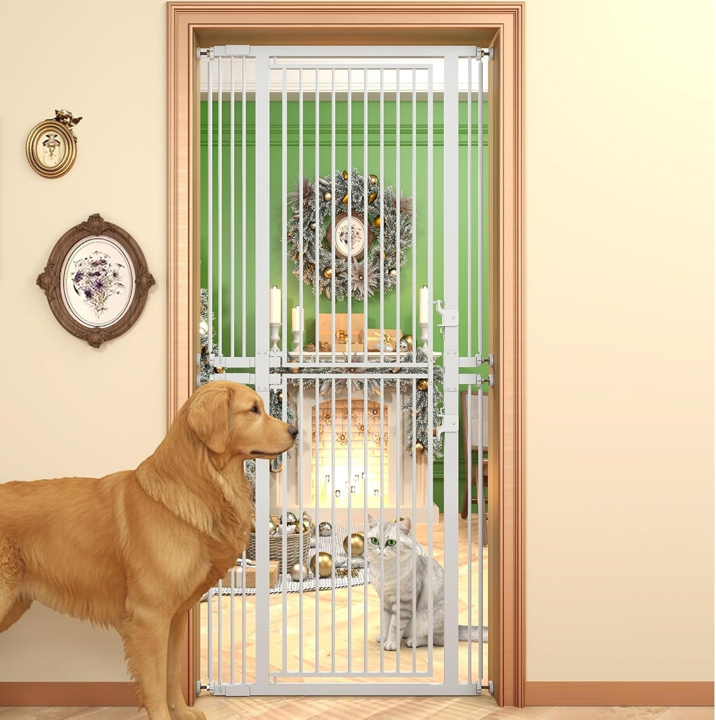 74.8" Extra Tall Pet Gate for Cat, 29.5"-36" Extra Wide Cat Gate with 8 Pressure Bolts, NO Drilling Pressure Mounted Tall Dog Gate Indoor, (White)
