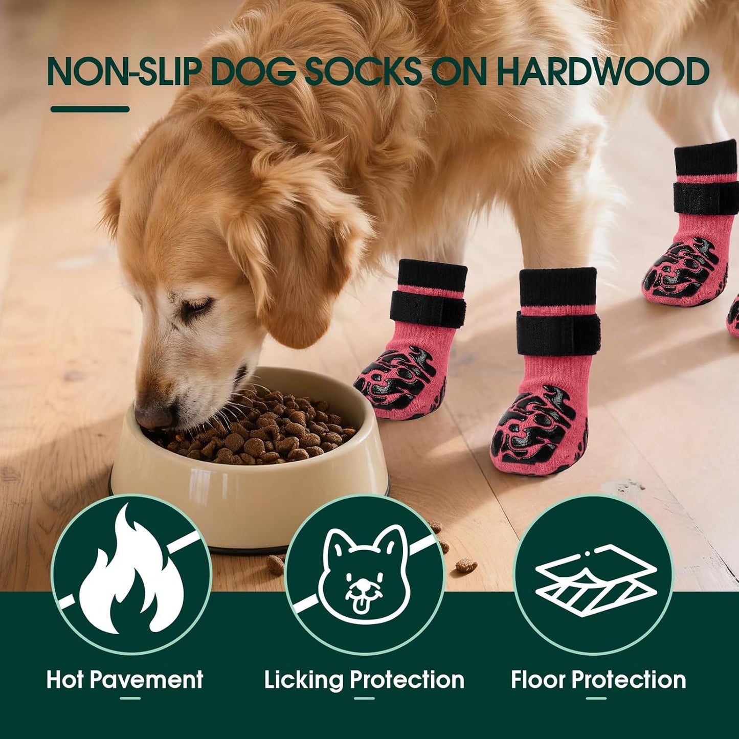 Kuoser Non-Slip Dog Socks, 2 Pairs Socks to Prevent Licking Paws, Paw Protectors for Hot Pavement, Hardwood Floors, Traction Control for Small, Medium, Large Dogs