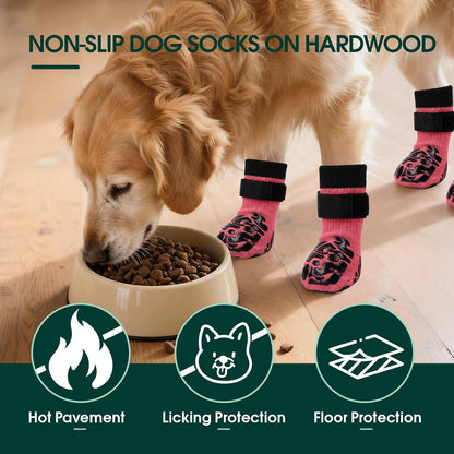 Kuoser Non-Slip Dog Socks, 2 Pairs Socks to Prevent Licking Paws, Paw Protectors for Hot Pavement, Hardwood Floors, Traction Control for Small, Medium, Large Dogs