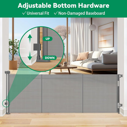 Reinforced 85 Inch Wide Retractable Dog Gate Extra Long Baby Gate with Support Rods – Prevent Crawling Under, Indoor Extra Wide Retractable Baby Gate Retractable Gate Outdoor Gates for Decks, White