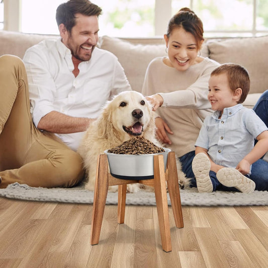 Elevated Dog Bowl Stand for Medium & Large Dogs, Fits Up to 9 inches diameter 64 oz Bowls Raised Dog Bowl Stand , Solid Acacia Wood Dog Bowl Holder, Single Elevated Dog Feeding Station (Stand Only)