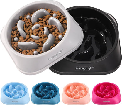 MateeyLife Slow Feeder Dog Bowls 2PCS, Anti-Choking Puzzle Dog Food Bowls, Anti-Slip Interactive Feeding Slow Down Eating, Bloat Stop Maze Dishes for Medium Breeds Pink&Purple