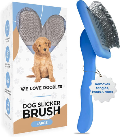 We Love Doodles Large Slicker Brush & Lavender Detangler Spray Pack - for Long-Haired Dogs, Dog Leave-In Conditioner for Reducing Mats, Knots & Tangles, Dematting & Conditioning Kit, 16 oz