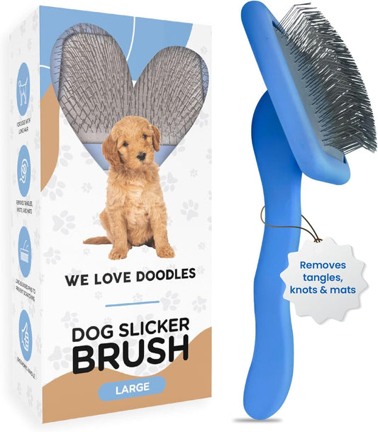 We Love Doodles Large Slicker Brush & Lavender Detangler Spray Pack - for Long-Haired Dogs, Dog Leave-In Conditioner for Reducing Mats, Knots & Tangles, Dematting & Conditioning Kit, 16 oz