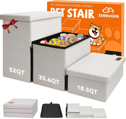 Zerbuger Wider Dog Ramp for High Bed with Storage 18" H, Foldable Dog Stairs for Small Medium Large Older Senior Animal, Sturdy Dog Step for Climbing Bed or Couch, Arthritis-Friendly (Gray, No Condo)