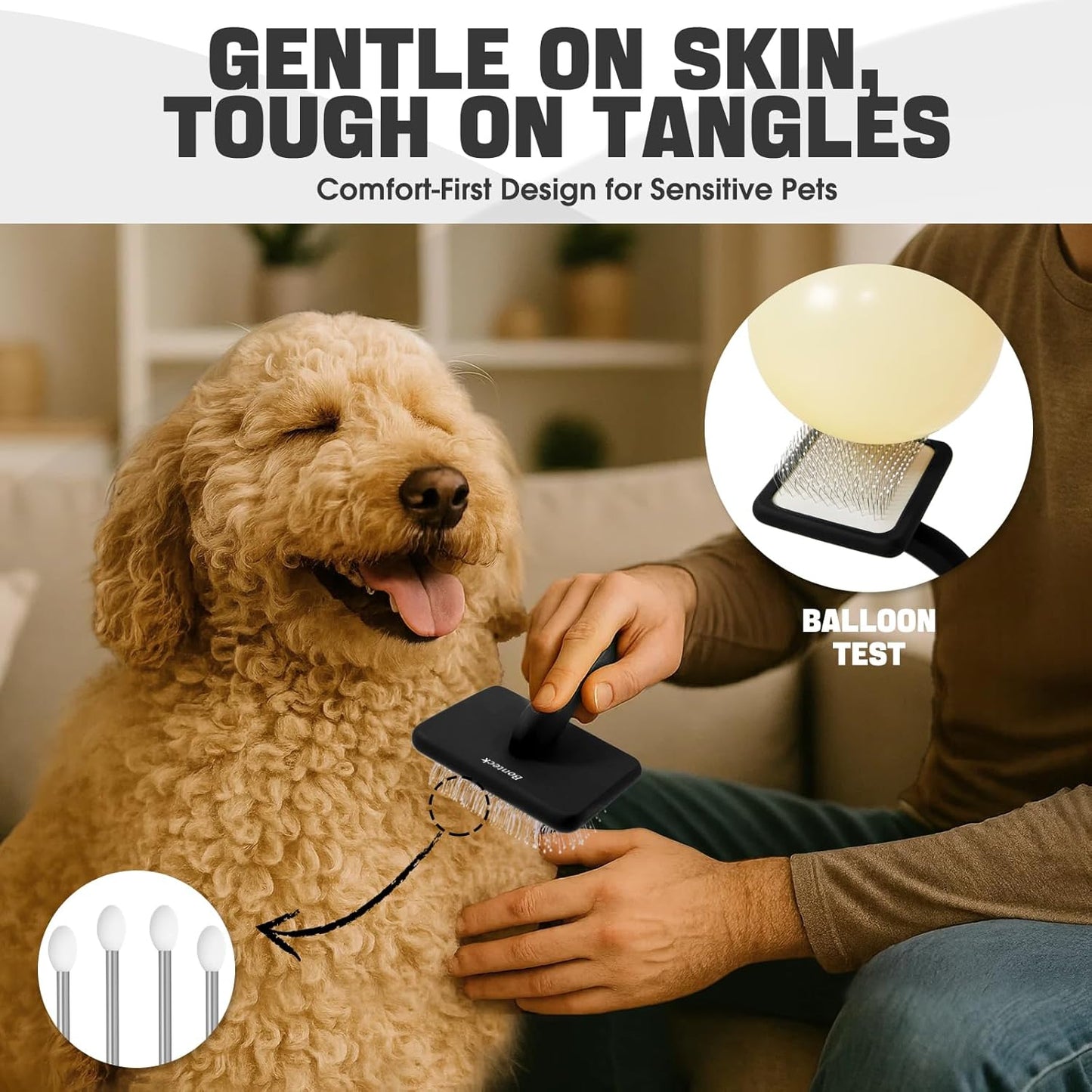 Bonteck Dog Slicker Brush for Dogs Grooming Kit 5PCS | Large Dog Brush for Goldendoodles Poodles Doodles | Long Pin Haired Brush | Poodle Brushes and Comb (Purple)