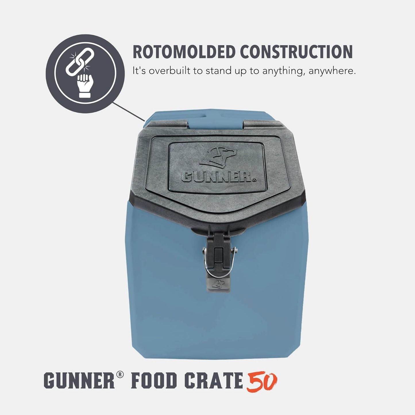 GUNNER 50 lbs Dog Food Storage Container - Waterproof & Airtight Pet Food Bin - Multi-Purpose Container for Dry Food, Corn, Chicken Feed, Treats, Bird Seed, & More - Gunmetal