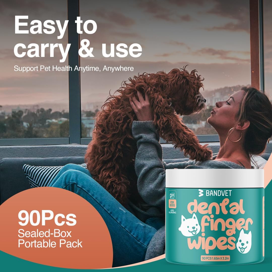 Pack of 90 Dog Teeth Cleaning Wipes - No-Rinse Dog Toothbrush & Effective Dog Dental Wipes (1.5 x 3.15 in)