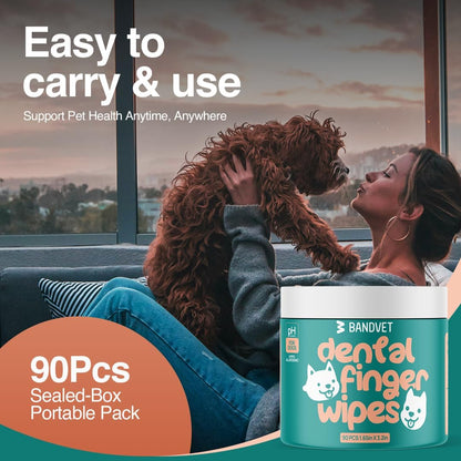 Pack of 90 Dog Teeth Cleaning Wipes - No-Rinse Dog Toothbrush & Effective Dog Dental Wipes (1.5 x 3.15 in)