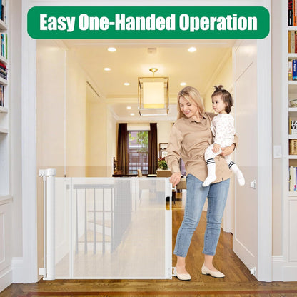 Reinforced 85 Inch Wide Retractable Dog Gate Extra Long Baby Gate with Support Rods – Prevent Crawling Under, Indoor Extra Wide Retractable Baby Gate Retractable Gate Outdoor Gates for Decks, White