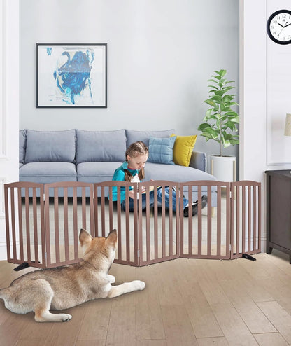 ZJSF Foldable Freestanding Indoor Dog Gate for House Wood White Long Pet Gates Dog Fence for Stairs Puppy Gates for Hallways,Pet Fence, Puppy Gate,Support Feet Included 24 "Height-3 Panels
