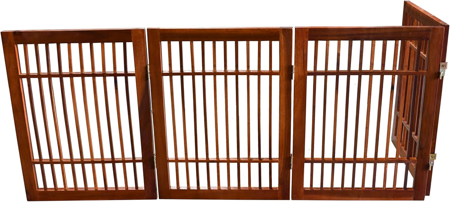 Urnporium Freestanding Wooden Dog Gate for Doorways – Foldable Acacia Wood Pet Gate, No Drill Portable Indoor/Outdoor Puppy Fence Barrier (White Pet Gate, 3 Panel 24" Tall)