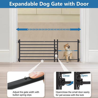 Malier Indoor Dog Gate with Door, 26-41" Extra Wide Full Metal Pet Gate Short Dog Gate for Stairs, Pressure Mount 10'' Tall Small Puppy Low Gate Easy Step Over for Doorways