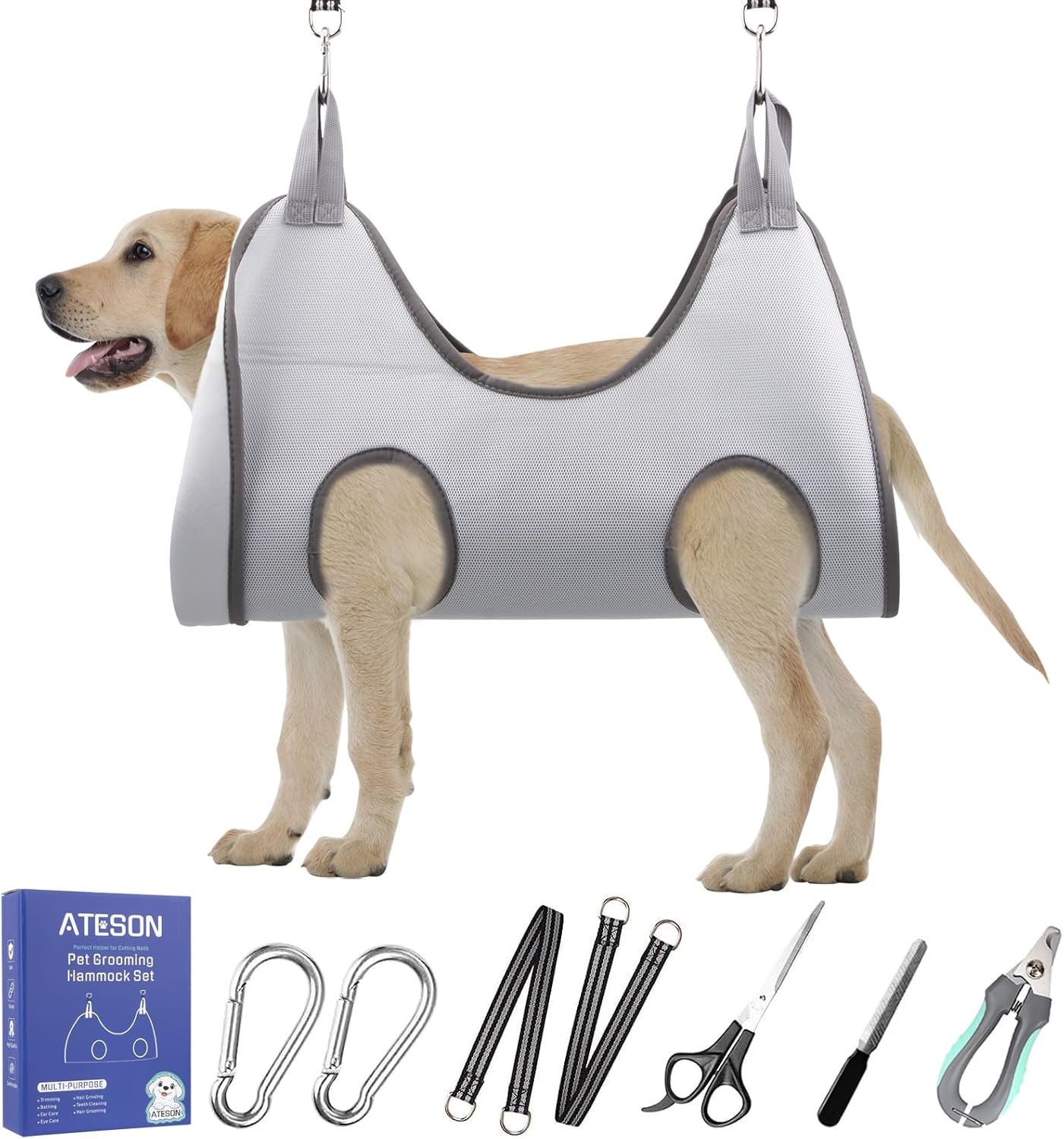 ATESON Pet Grooming Hammock with Nail Clippers/Nail Trimmers/Grooming Scissors, Dog Grooming Harness for Nail Trimming, Pet Grooming Sling Helper