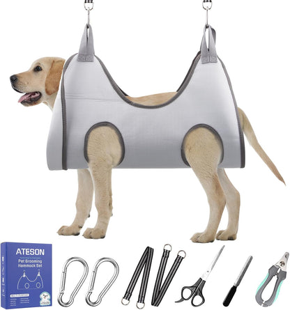 ATESON Pet Grooming Hammock with Nail Clippers/Nail Trimmers/Grooming Scissors, Dog Grooming Harness for Nail Trimming, Pet Grooming Sling Helper