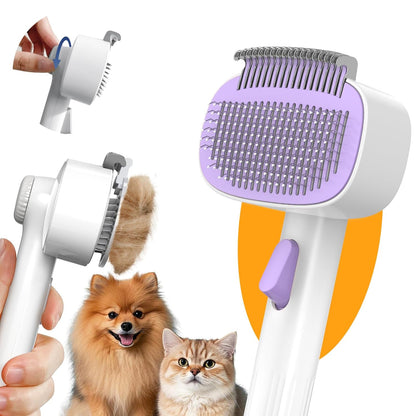 Dog & Cat Brush for Shedding, Self Cleaning Deshedding Brush with Adjustable Bristle Length & Dematting Comb, Skin Friendly Grooming Tool for Long & Medium-Long Hair Pets