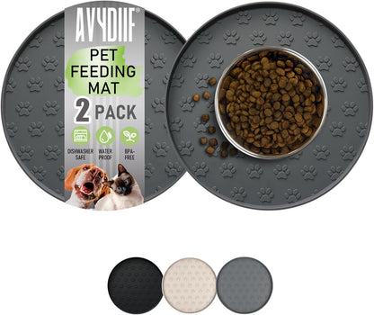 Pet Feeding Mats for Food and Water, Waterproof Anti-Slip Placemats for Dog Cat Bowl, 1 Pack Silicone Pet Food Mat, Dishwasher Safe 10.9 × 10.9 (1 Pack, Black)