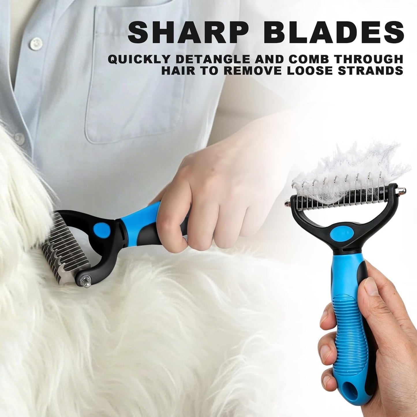 Blue Pet Grooming Kit 3Pcs Self-Cleaning Slicker Brush for Dogs&Cats Double-Sided Dematting&Deshedding Comb Dog Bath Massage Brush Professional Grooming Tools for Short&Long Hair Pets