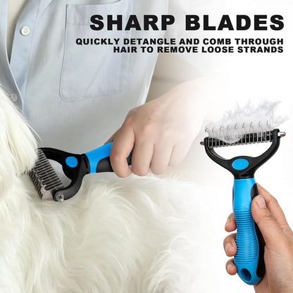 Blue Pet Grooming Kit 3Pcs Self-Cleaning Slicker Brush for Dogs&Cats Double-Sided Dematting&Deshedding Comb Dog Bath Massage Brush Professional Grooming Tools for Short&Long Hair Pets