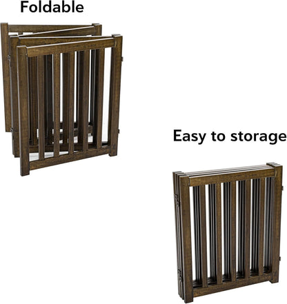 LZRS 2-Panel Wooden Free Standing Foldable Dog Gate Indoor – Solid Hardwood 24" High, Step-Over Safety Pet Gate for Doorways, Stairs & Small Spaces - Indoor Use, White