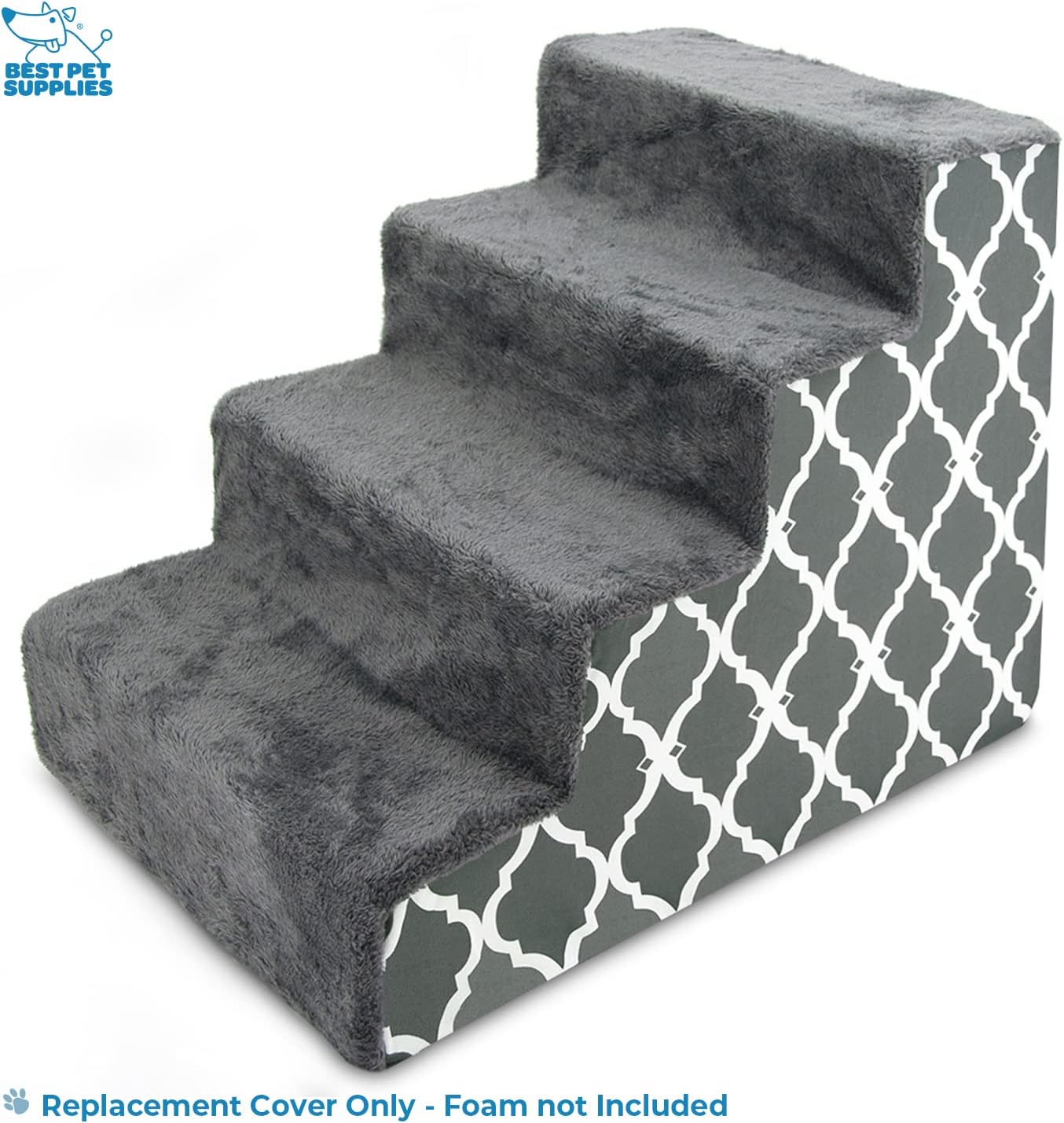 Best Pet Supplies Foam Pet Steps Cover for Small Dogs and Cats, Portable Ramp Stairs for Couch, Sofa, and High Bed Climbing (Cover Only) - Ash Gray Linen, 3-Step (Cover Only)