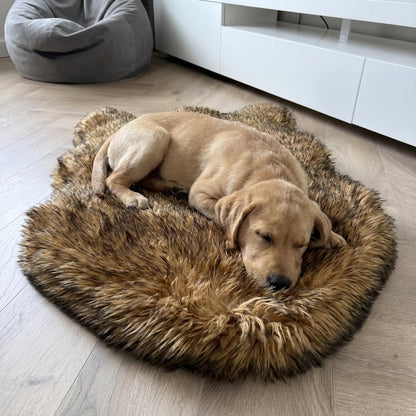 IHAPPYDOG Luxury Faux Fur Orthopedic Dog Bed, Memory Foam Dog Bed for Small, Medium, Large and XL Pets, Fluffy Pet Bed with Waterproof and Washable Cover (White w/Brown Tips, 50"x30")