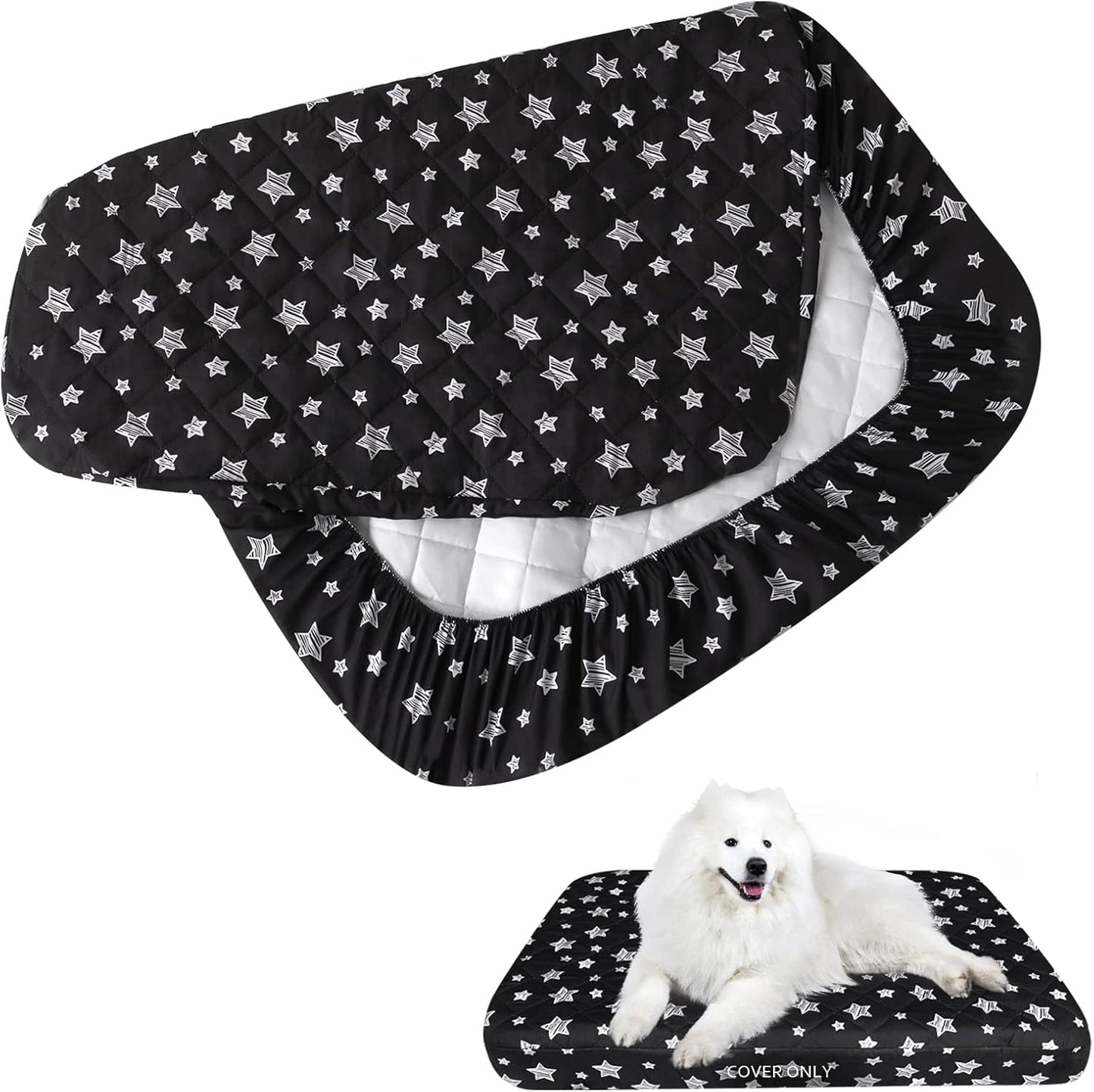 Waterproof Dog Bed Covers Replacement Washable Pet Hair Easy to Remove, Noiseless Quilted Puppy Pet Bed Cover Lovely Grey Star Print 29x41 Inches, for Dog/Cat, Cover Only