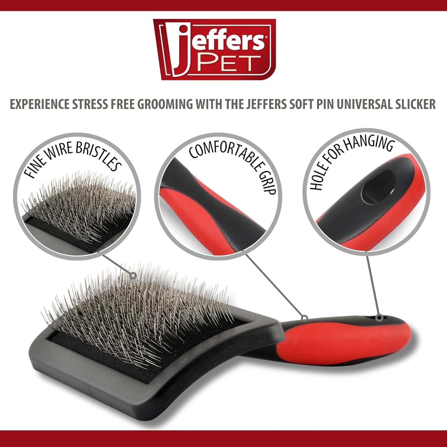 Jeffers Pet Dual Level Pin Universal Slicker Brush for Dogs, Cats & Small Pets - Curved Grooming Brush with Long & Short Pins for Shedding, Detangling, Finishing - Remove Mats & Dead Coat - Large