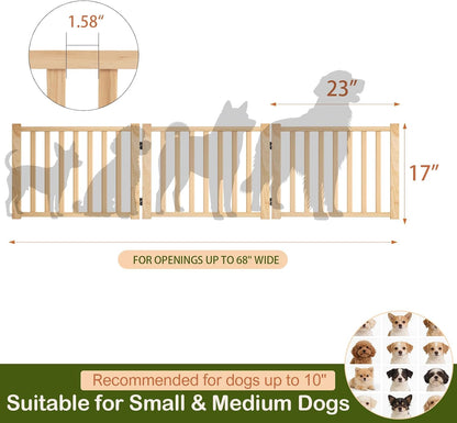 Wooden Freestanding Dog Gates,23" H Foldable Wood Pet Gate Indoor, No-Painted Puppy Gate for Doorways, Stairs, 23" Height-2 Panels